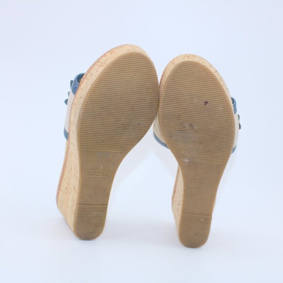 Coach Jesaca Taupe/Navy Floral Slip On Platform Wedge 7B - Picture 8 of 8
